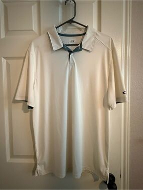 Oakley Men's Polo Shirt in Off-White with Green Trim